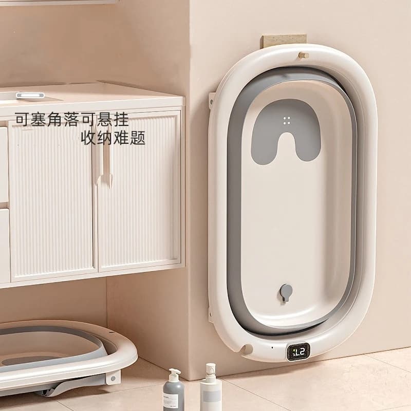 Składana wanienka dla niemowlaka z poduszką do kąpieli – bezpieczna wanienka dla noworodka, antypoślizgowa, do małej łazienki